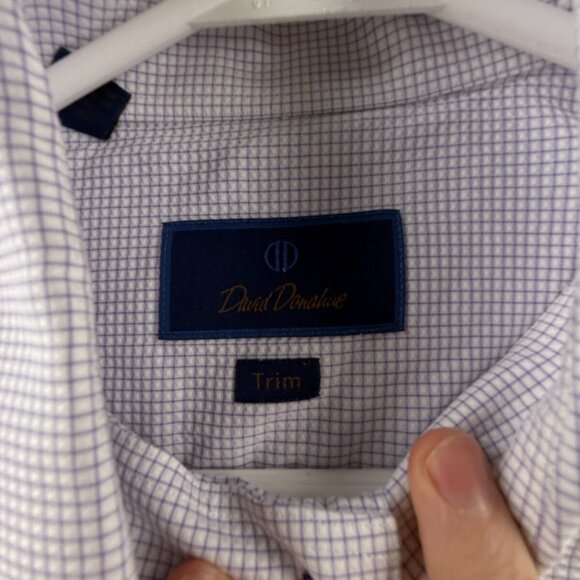 David Donahue Button Up Shirt Purple Check 16.5 34/35 Trim Fit Woven Adult Men - Picture 8 of 14